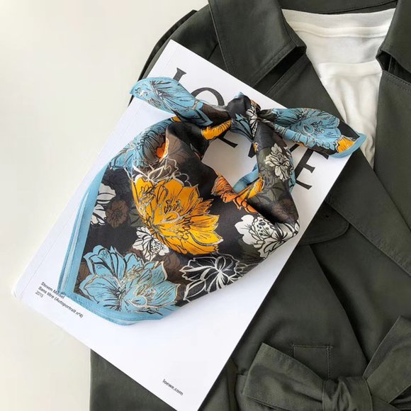 Luxury Designer Inspired Orange Bloom Neck Scarf - Picture 4 of 6